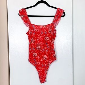 Socialite Red Floral Print Bodysuit
